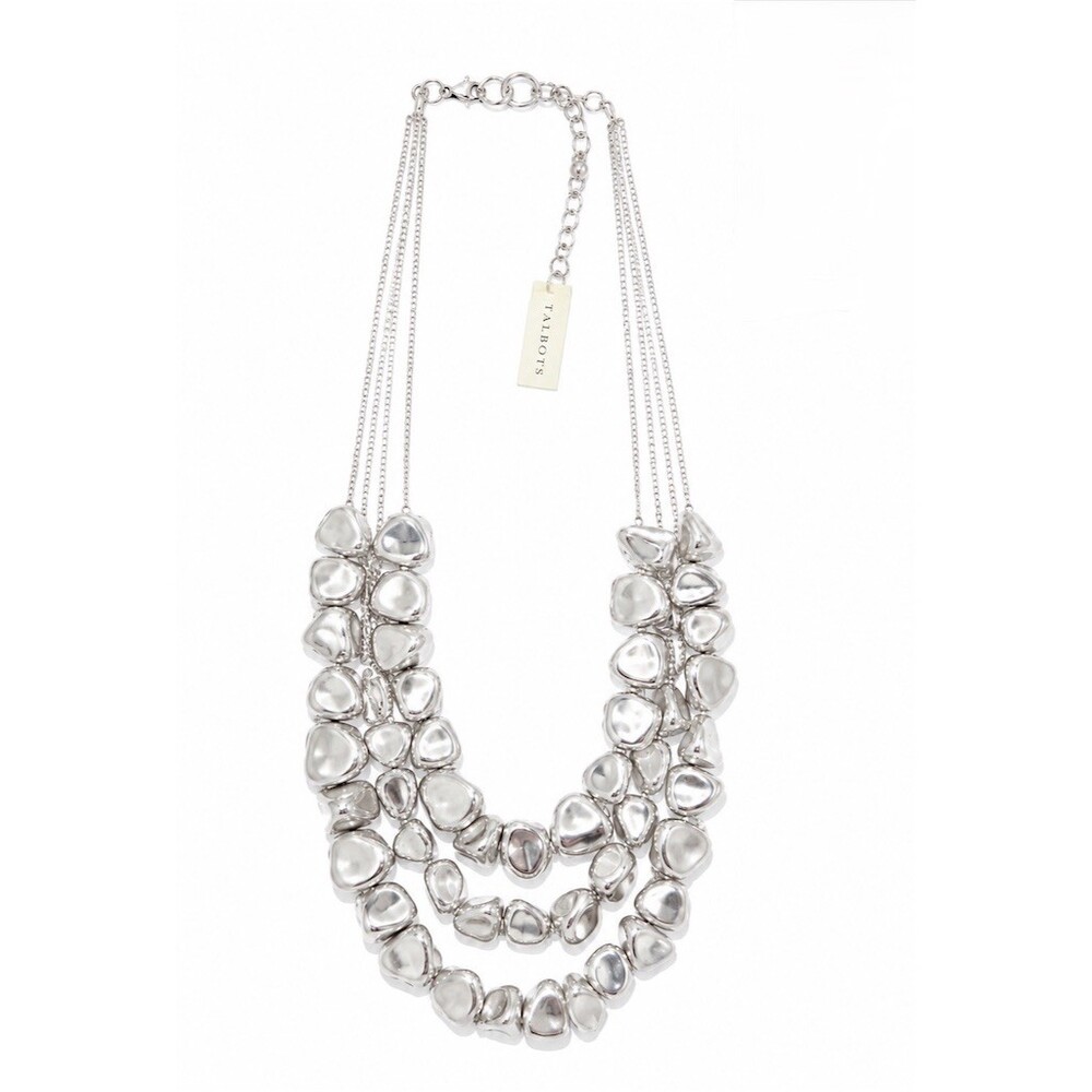 $85 Talbots Necklace Silver Multi-Strand Pebble Cluster Bib Statement chunky
